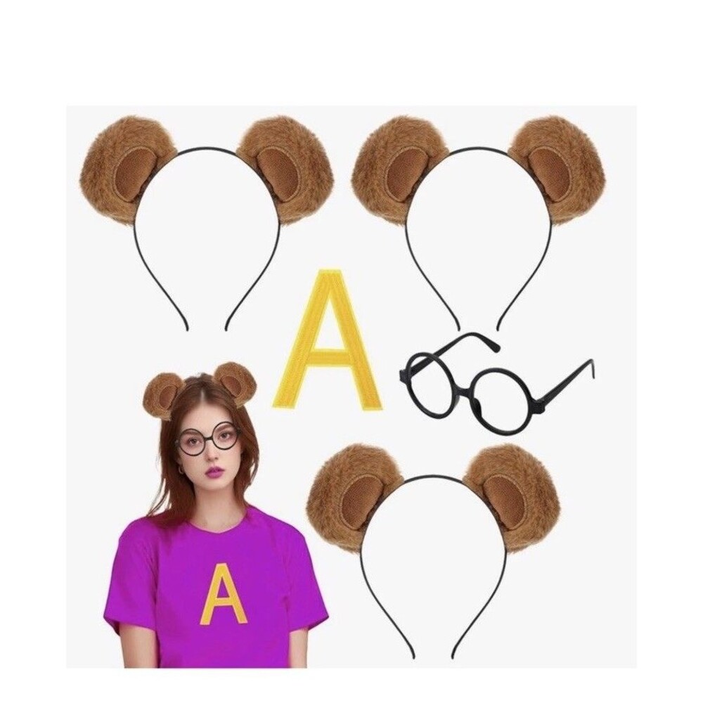 3 Chipmunk Ears Headbands Glasses Alvin And The Chipmunks Costume